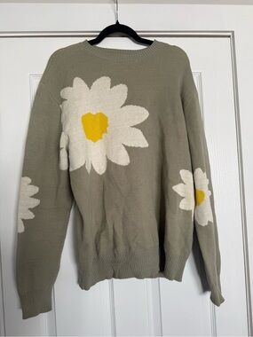PacSun Olive Green Daisy Crewneck Sweater